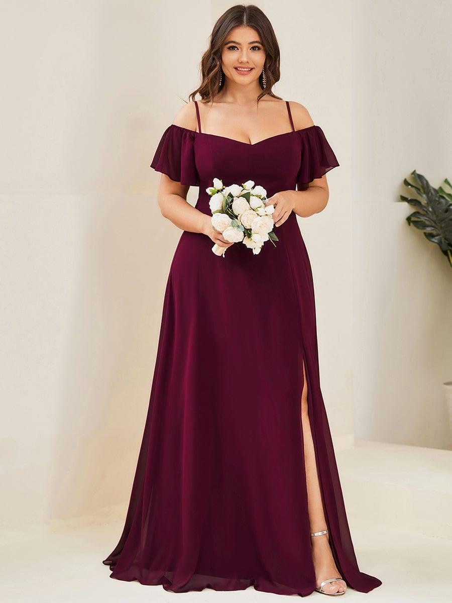 REYA|Stylish Cold Shoulder Flare Sleeves Flowy Bridesmaid Dress