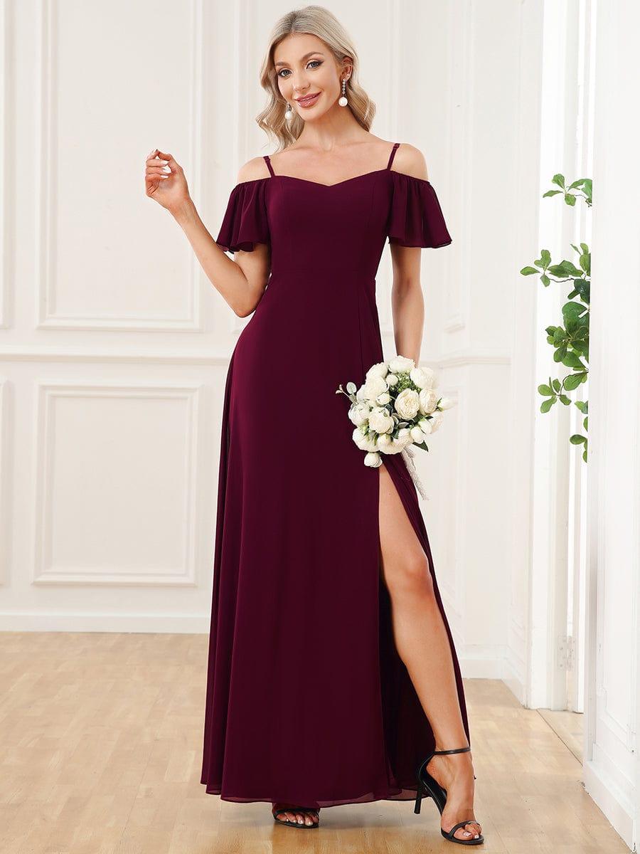 REYA|Stylish Cold Shoulder Flare Sleeves Flowy Bridesmaid Dress