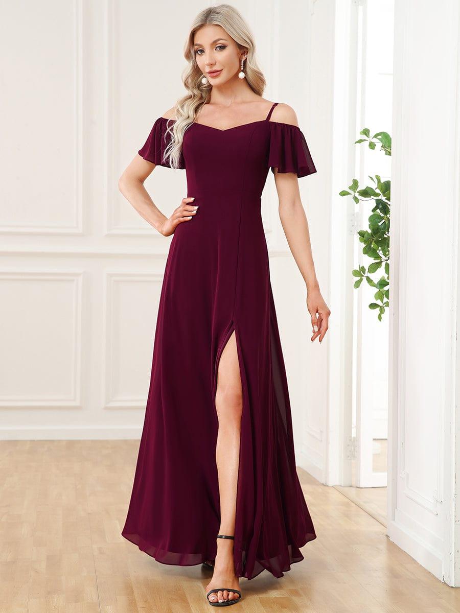 REYA|Stylish Cold Shoulder Flare Sleeves Flowy Bridesmaid Dress