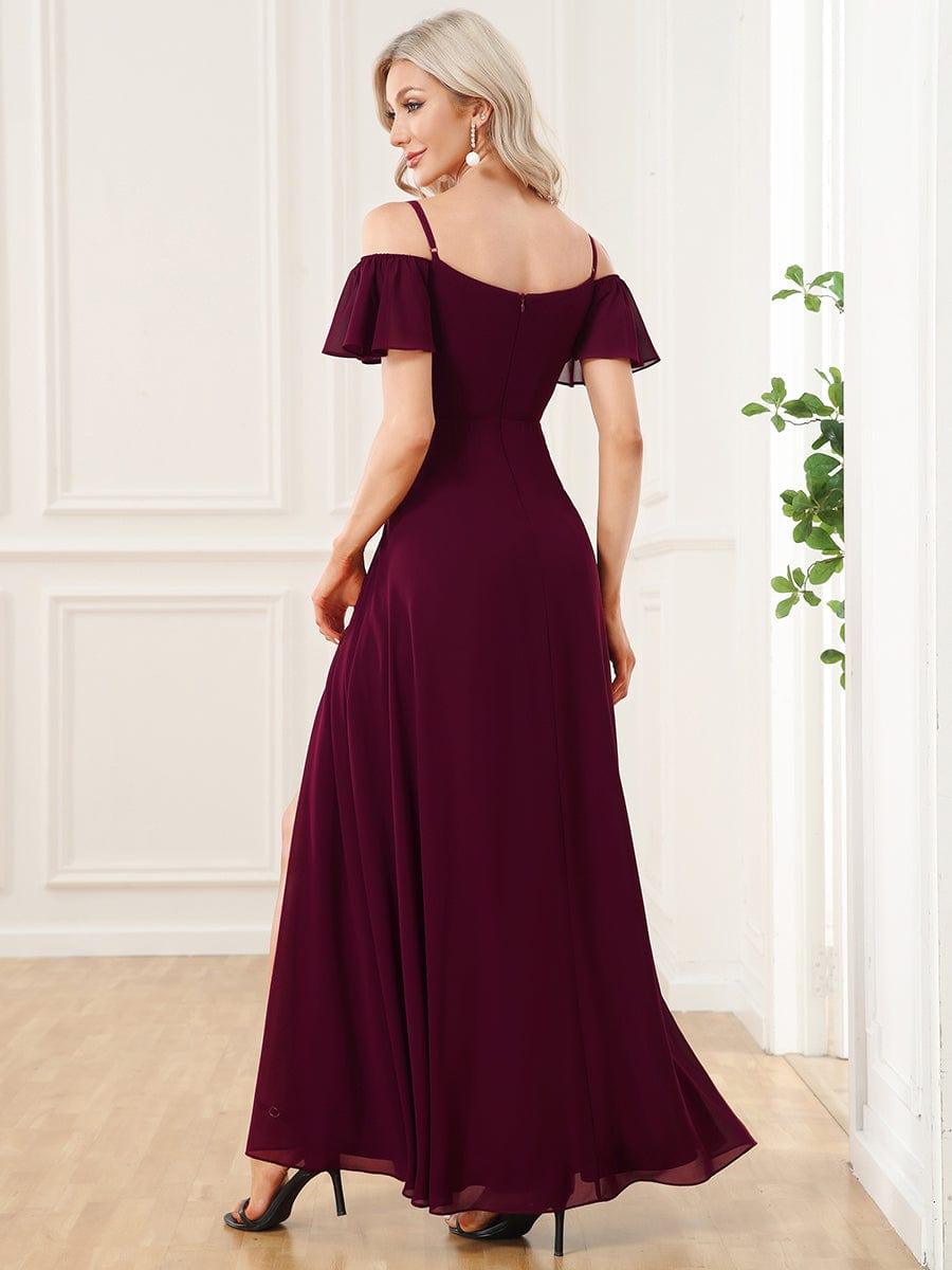 REYA|Stylish Cold Shoulder Flare Sleeves Flowy Bridesmaid Dress