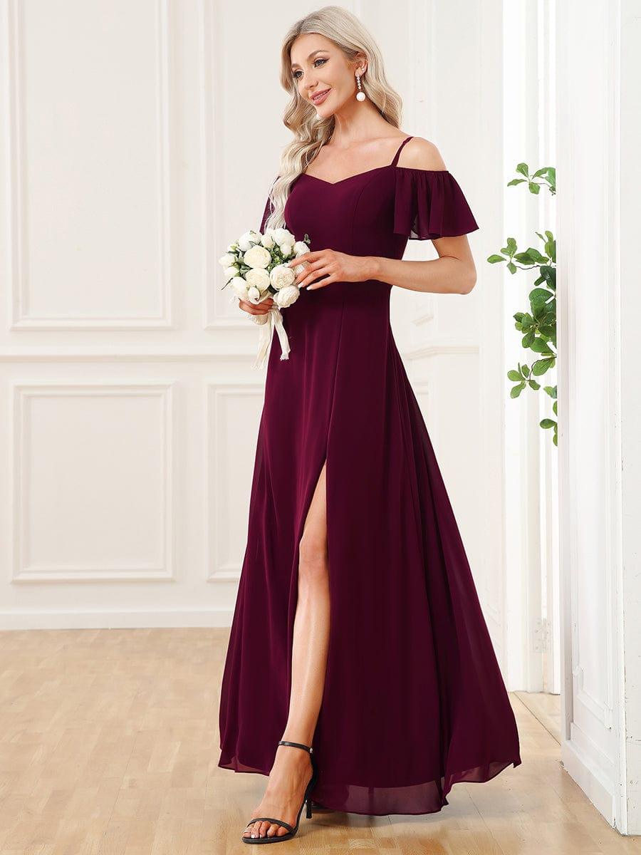 REYA|Stylish Cold Shoulder Flare Sleeves Flowy Bridesmaid Dress