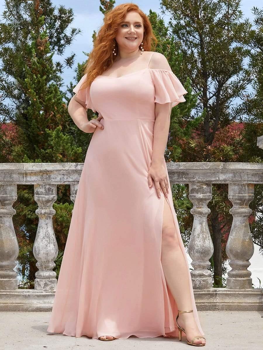 REYA|Stylish Cold Shoulder Flare Sleeves Flowy Bridesmaid Dress