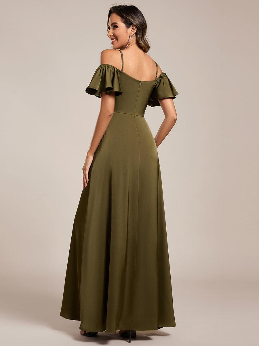 AUBREE|Short Sleeve Off Shoulder A-Line Satin Bridesmaid Dress