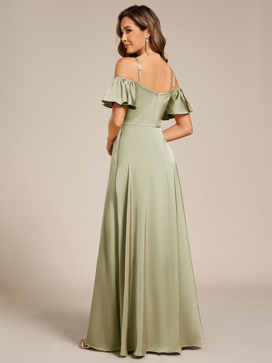 AUBREE|Short Sleeve Off Shoulder A-Line Satin Bridesmaid Dress