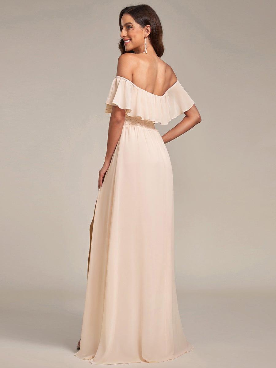 ÉMILE|Off the Shoulder Ruffle Bodice Long Flowy Chiffon Bridesmaid Dress