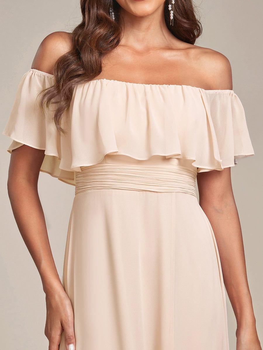 ÉMILE|Off the Shoulder Ruffle Bodice Long Flowy Chiffon Bridesmaid Dress
