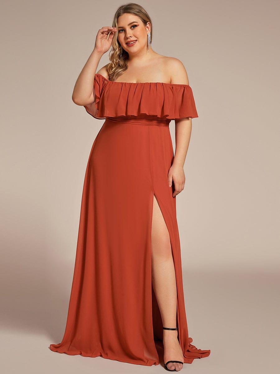ÉMILE|Plus Size Off the Shoulder Formal Bridesmaid Dress with Thigh Split