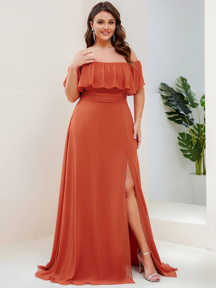 ÉMILE|Plus Size Off the Shoulder Formal Bridesmaid Dress with Thigh Split