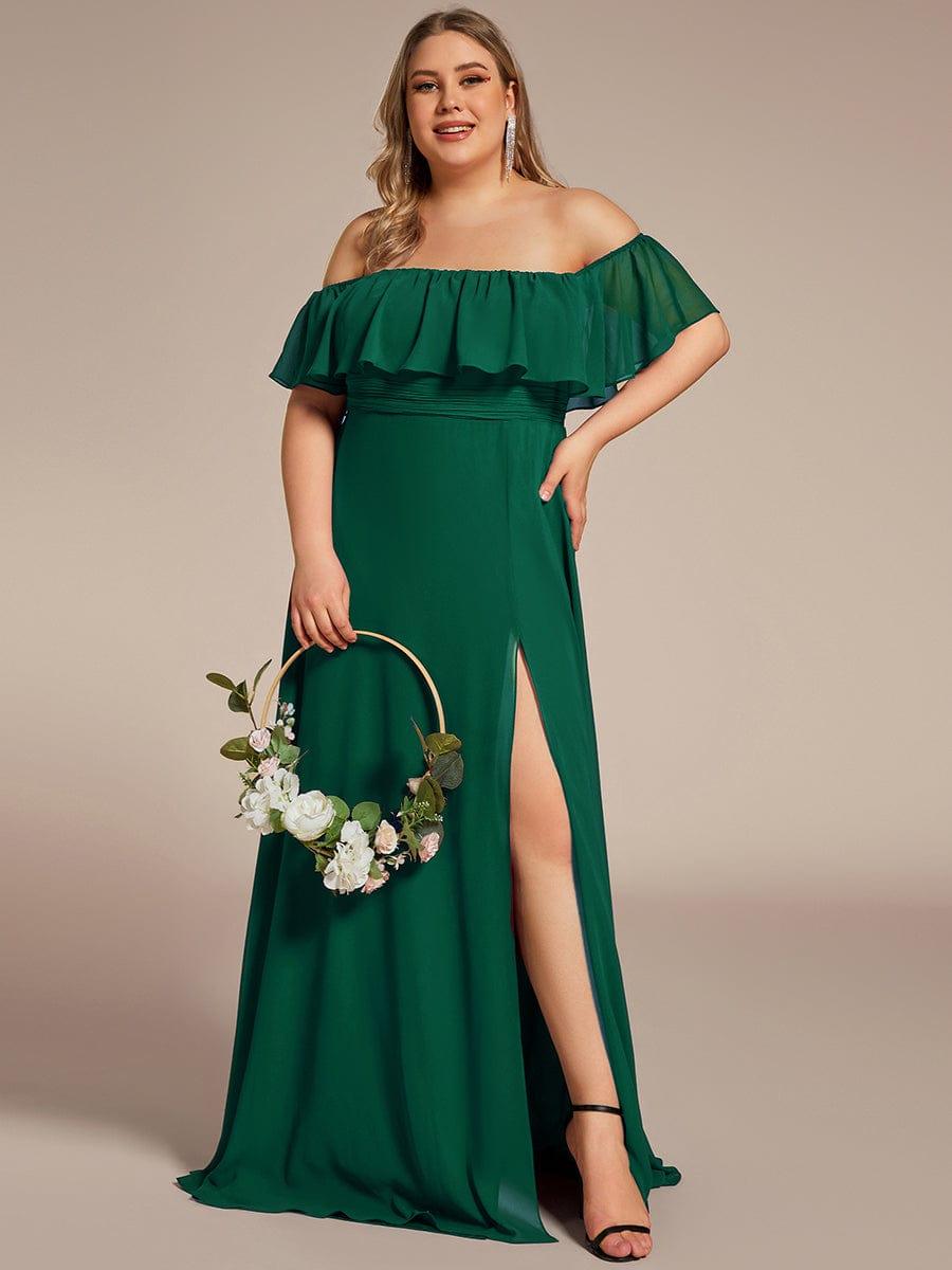 ÉMILE|Plus Size Off the Shoulder Formal Bridesmaid Dress with Thigh Split