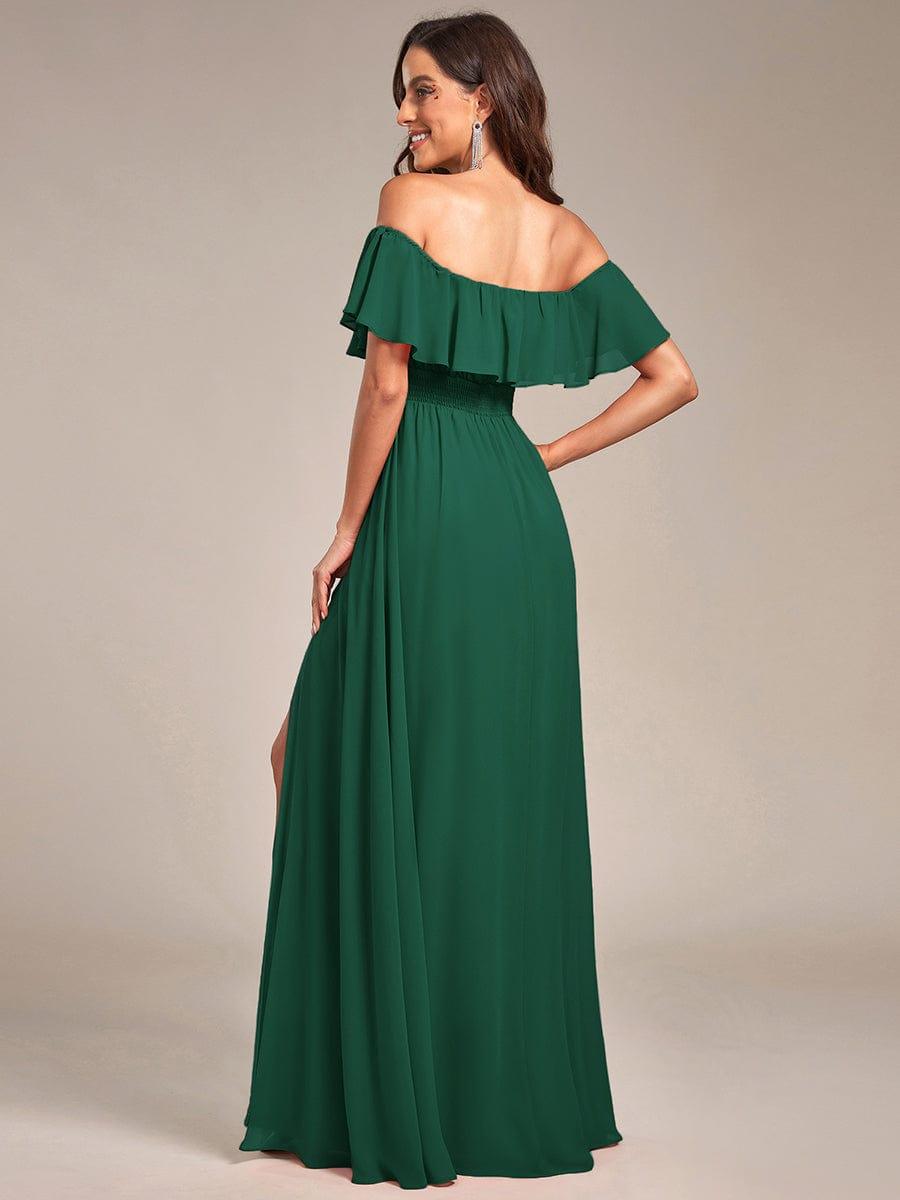 ÉMILE|Off the Shoulder Ruffle Bodice Long Flowy Chiffon Bridesmaid Dress