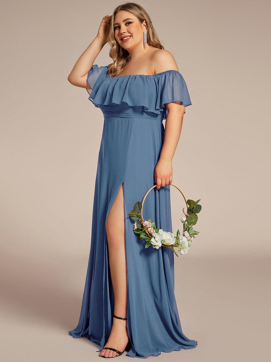 ÉMILE|Plus Size Off the Shoulder Formal Bridesmaid Dress with Thigh Split