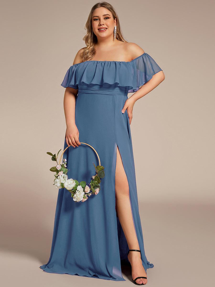 ÉMILE|Off the Shoulder Ruffle Bodice Long Flowy Chiffon Bridesmaid Dress