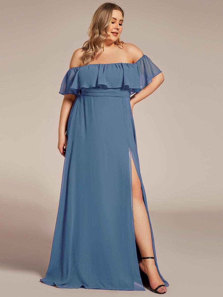ÉMILE|Off the Shoulder Ruffle Bodice Long Flowy Chiffon Bridesmaid Dress