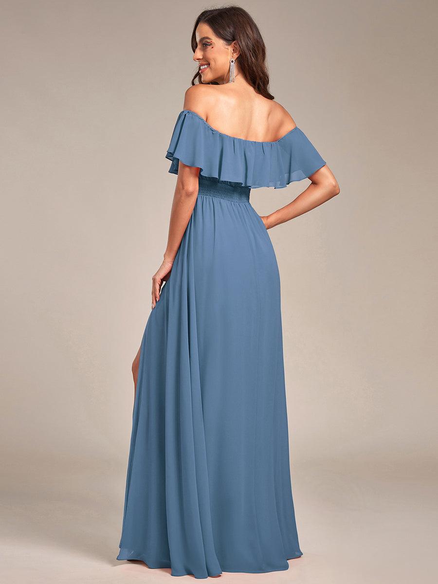 ÉMILE|Off the Shoulder Ruffle Bodice Long Flowy Chiffon Bridesmaid Dress