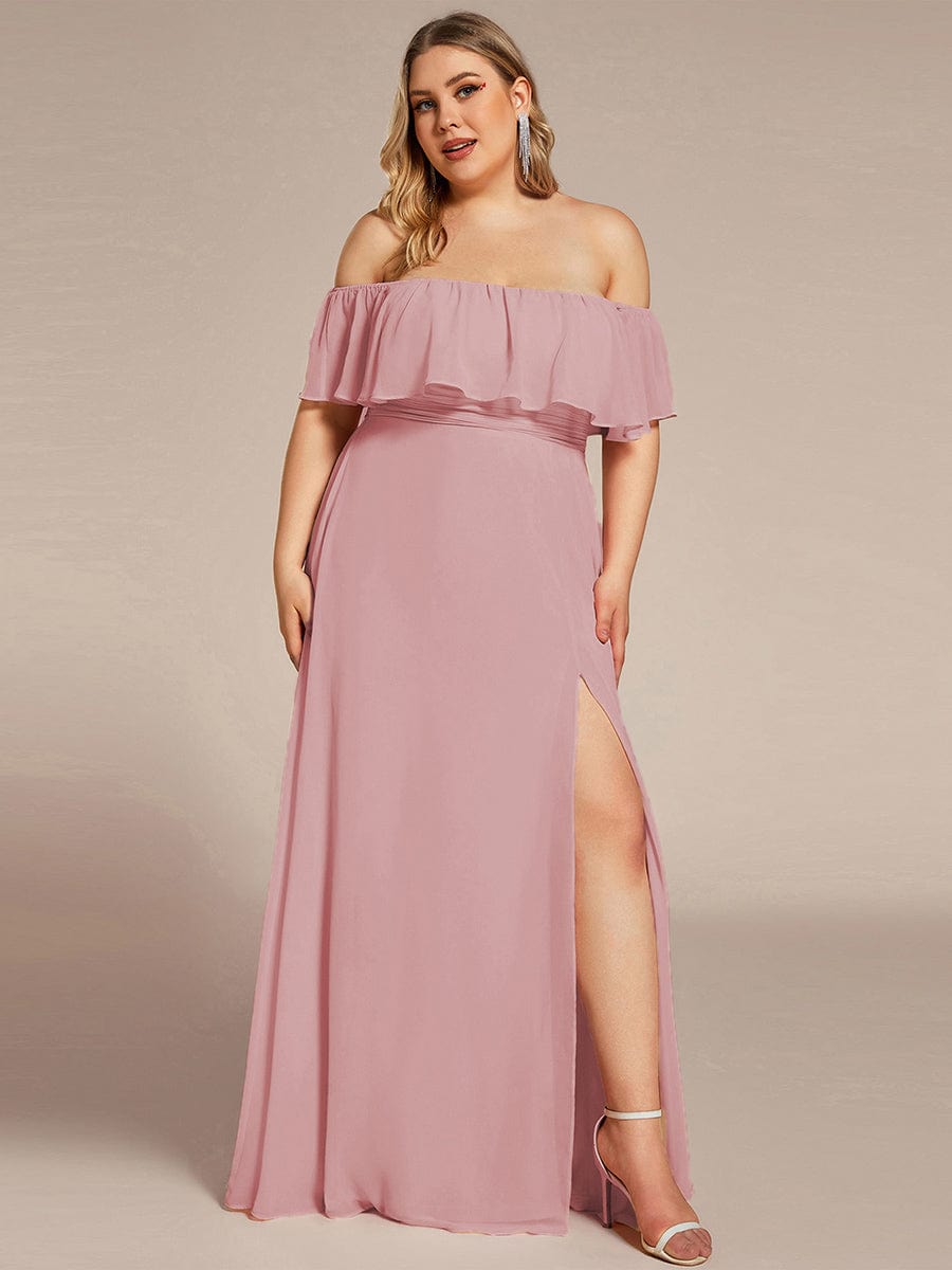 ÉMILE|Off the Shoulder Ruffle Bodice Long Flowy Chiffon Bridesmaid Dress