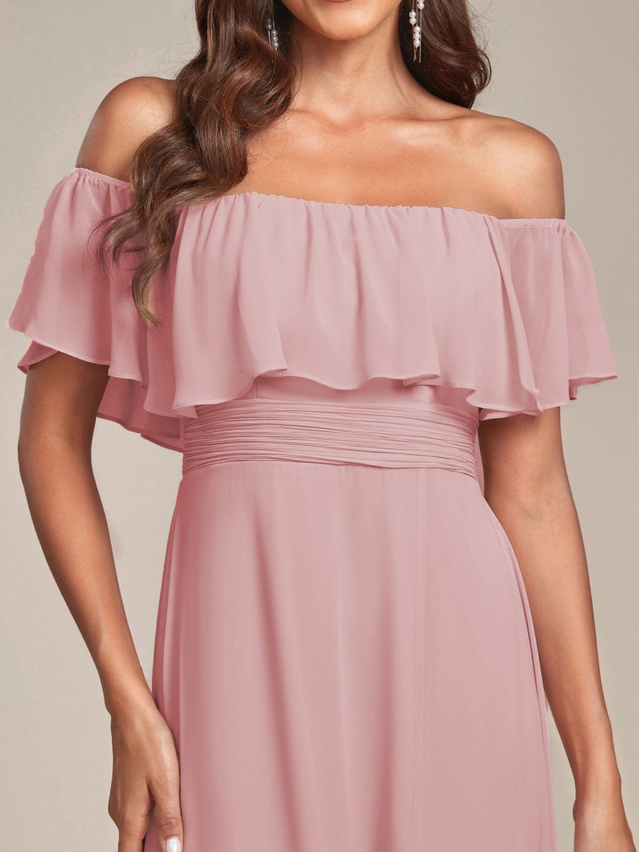 ÉMILE|Off the Shoulder Ruffle Bodice Long Flowy Chiffon Bridesmaid Dress