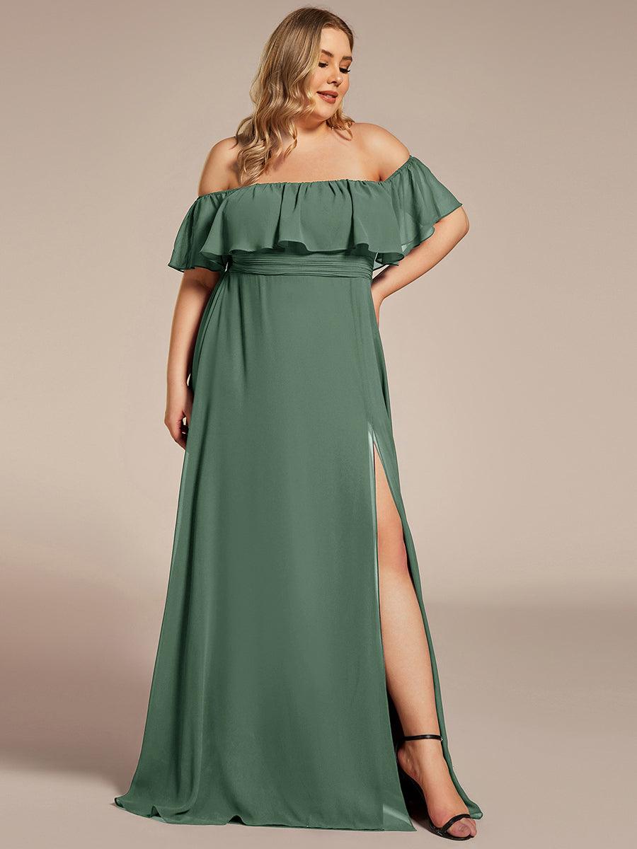 ÉMILE|Plus Size Off the Shoulder Formal Bridesmaid Dress with Thigh Split