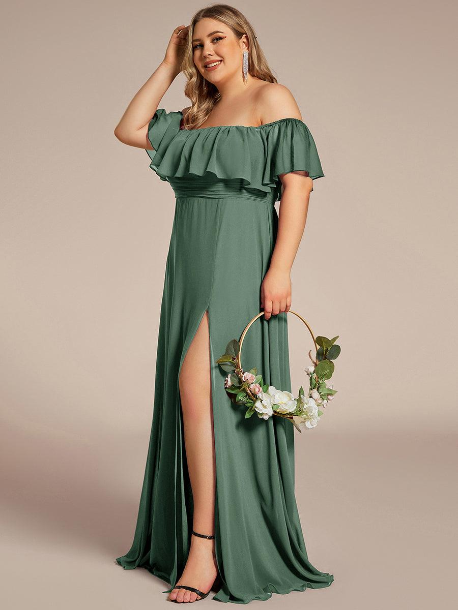 ÉMILE|Plus Size Off the Shoulder Formal Bridesmaid Dress with Thigh Split