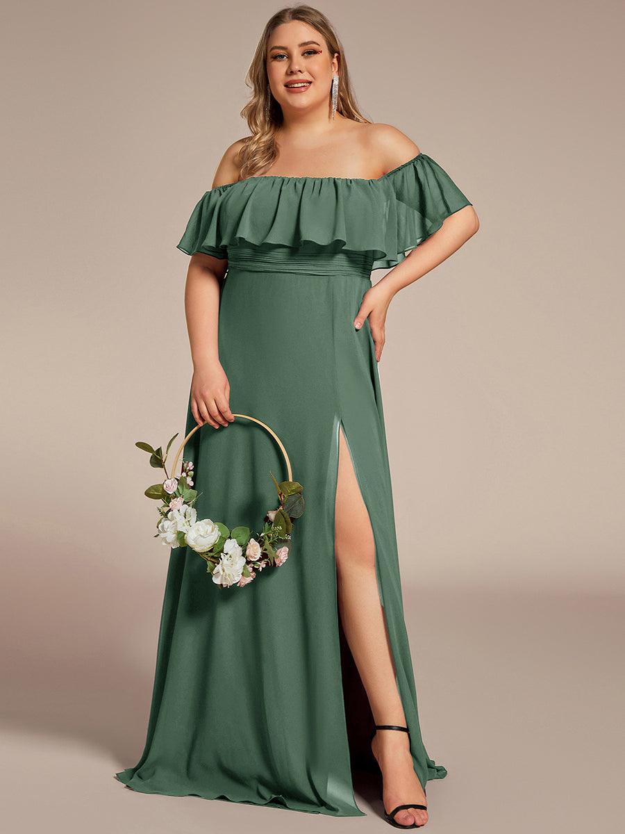 ÉMILE|Plus Size Off the Shoulder Formal Bridesmaid Dress with Thigh Split