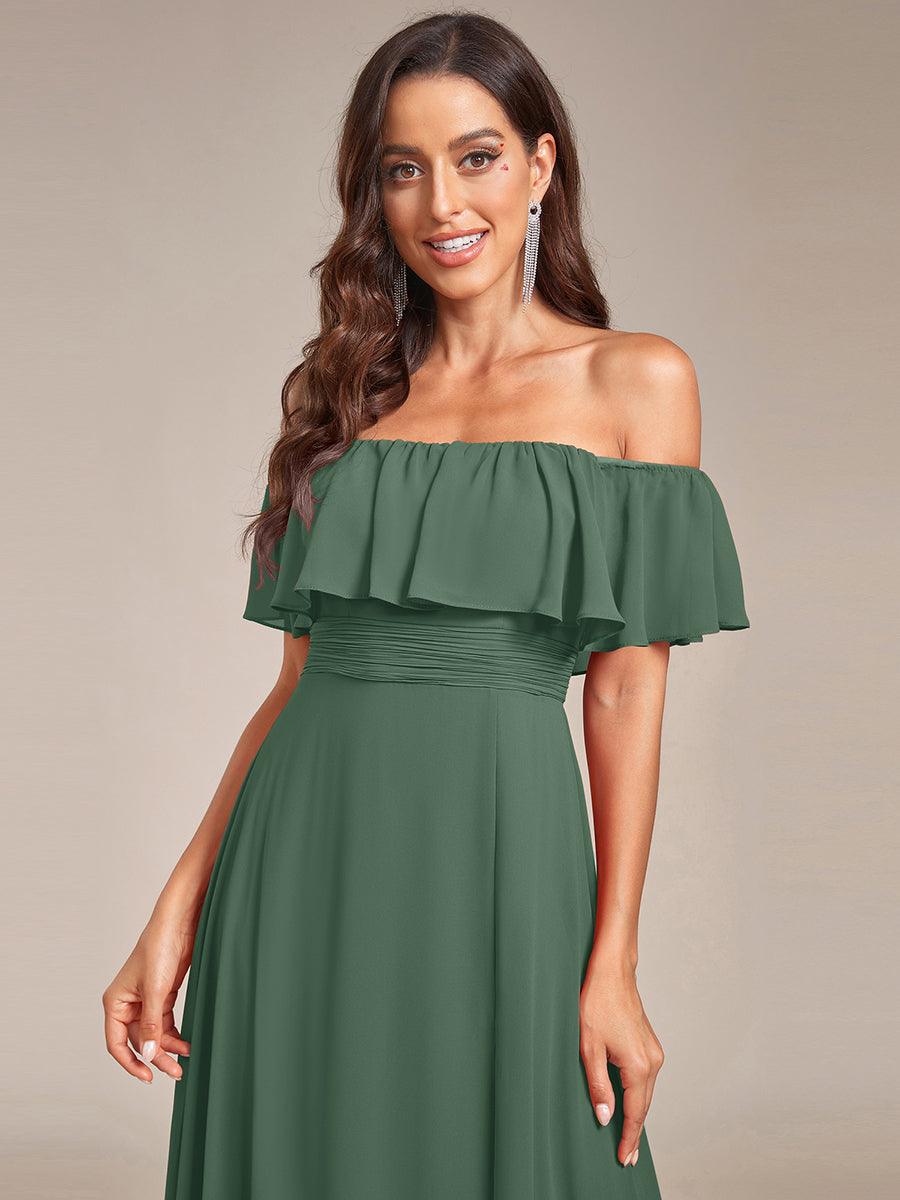 ÉMILE|Off the Shoulder Ruffle Bodice Long Flowy Chiffon Bridesmaid Dress