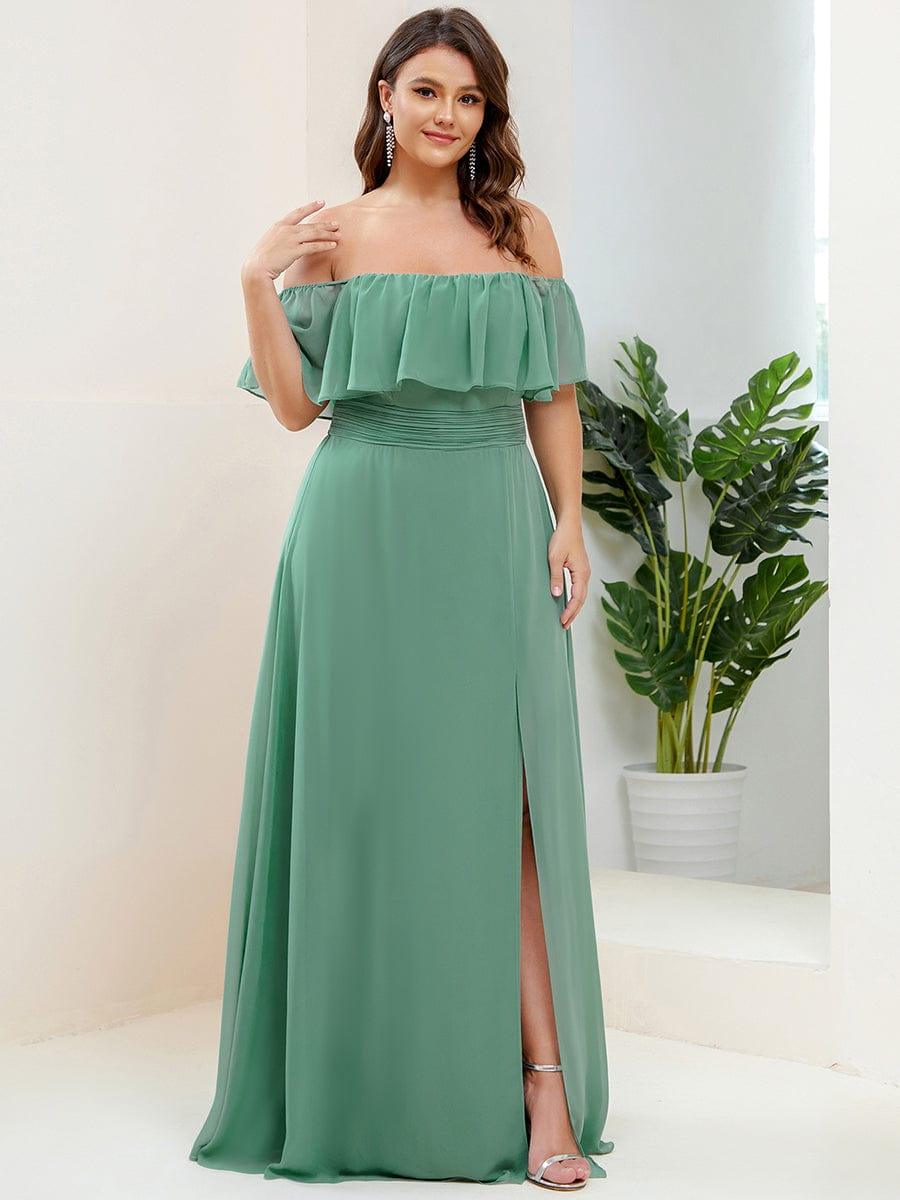 ÉMILE|Plus Size Off the Shoulder Formal Bridesmaid Dress with Thigh Split