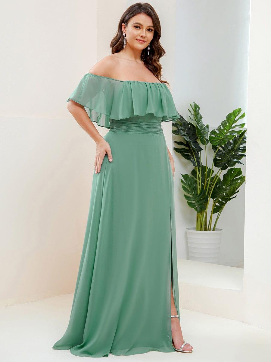 ÉMILE|Plus Size Off the Shoulder Formal Bridesmaid Dress with Thigh Split