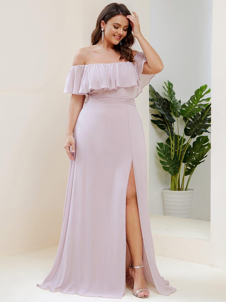 ÉMILE|Plus Size Off the Shoulder Formal Bridesmaid Dress with Thigh Split