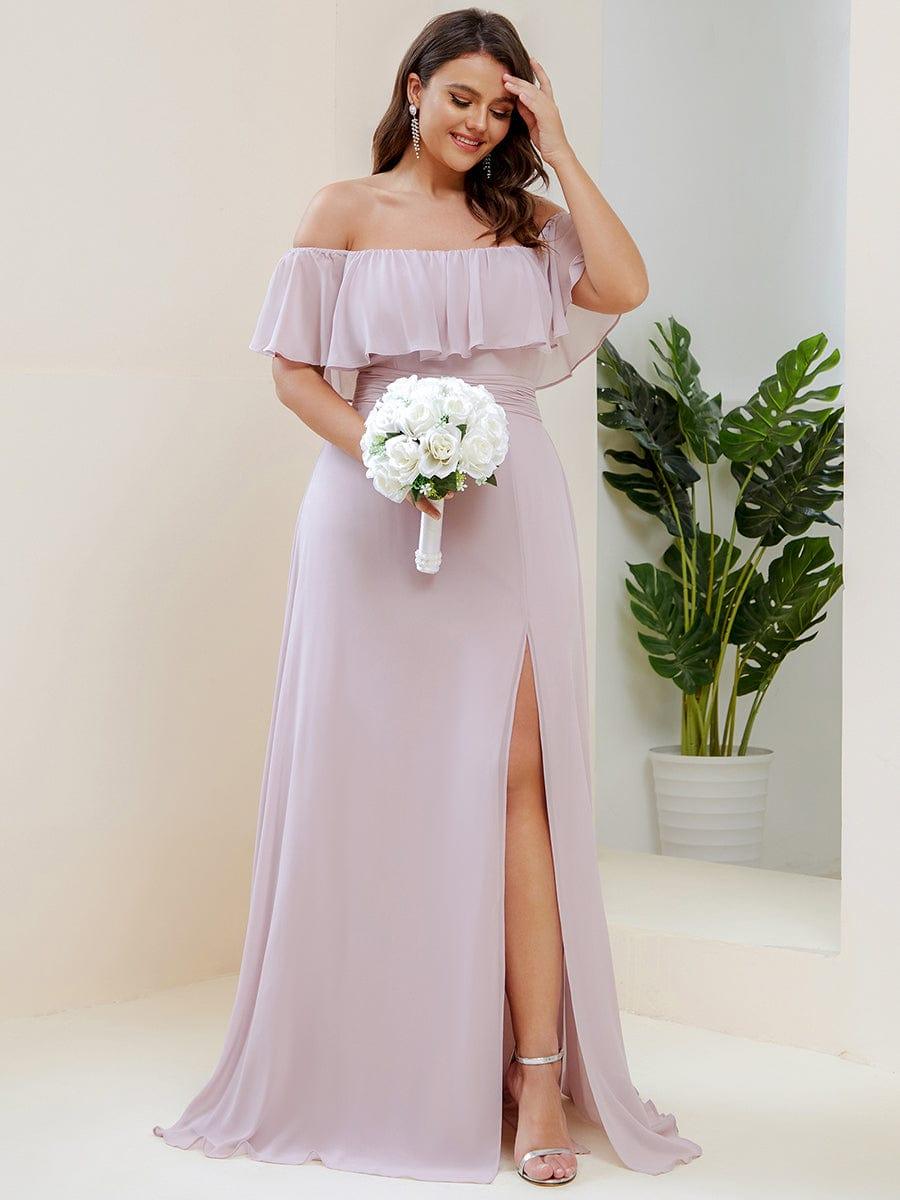 ÉMILE|Plus Size Off the Shoulder Formal Bridesmaid Dress with Thigh Split