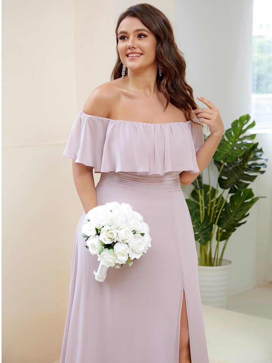 ÉMILE|Plus Size Off the Shoulder Formal Bridesmaid Dress with Thigh Split