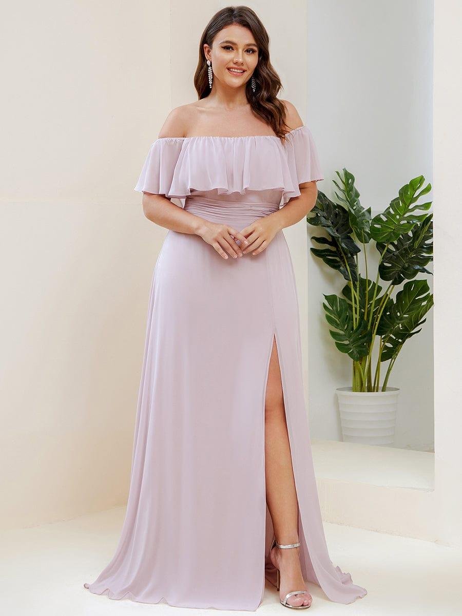 ÉMILE|Plus Size Off the Shoulder Formal Bridesmaid Dress with Thigh Split