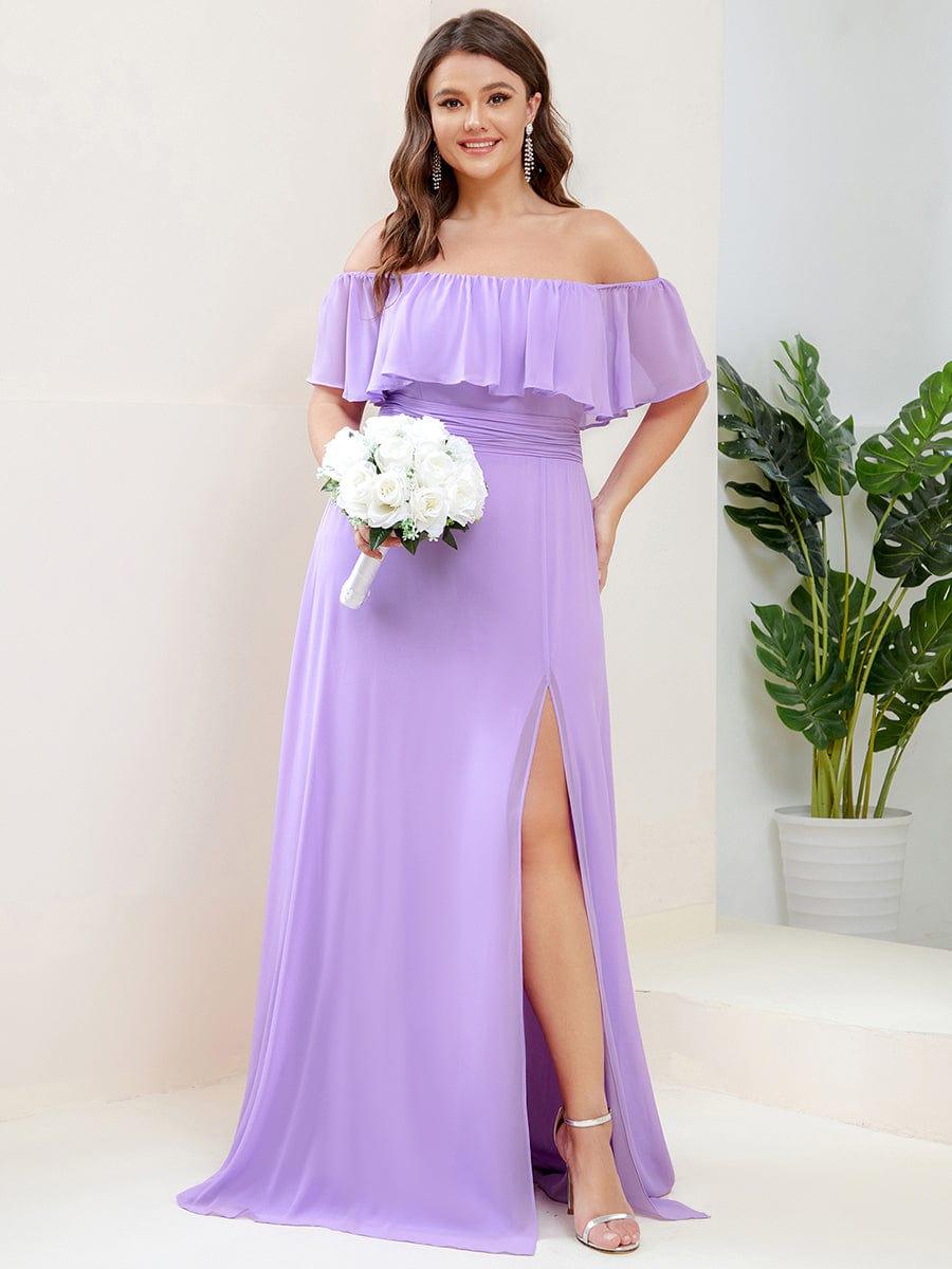 ÉMILE|Plus Size Off the Shoulder Formal Bridesmaid Dress with Thigh Split