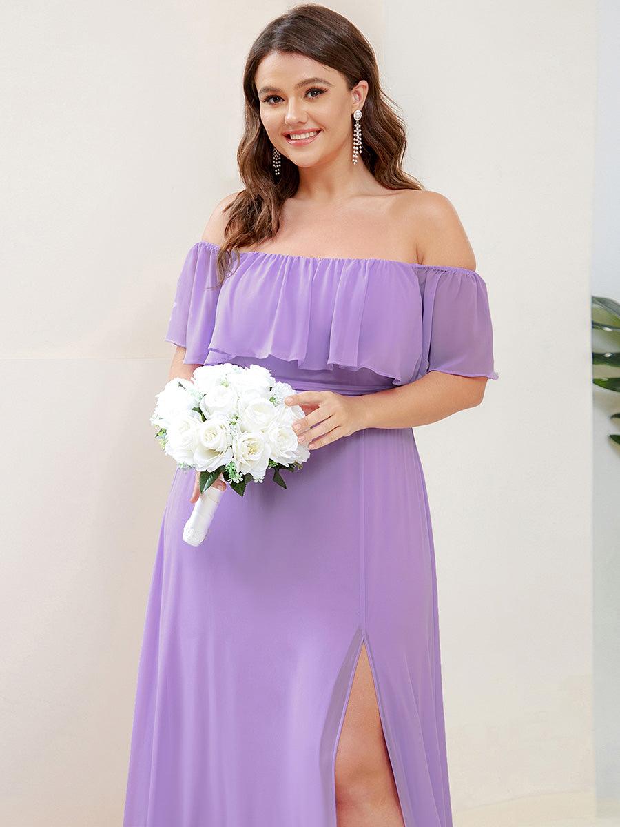 ÉMILE|Off the Shoulder Ruffle Bodice Long Flowy Chiffon Bridesmaid Dress