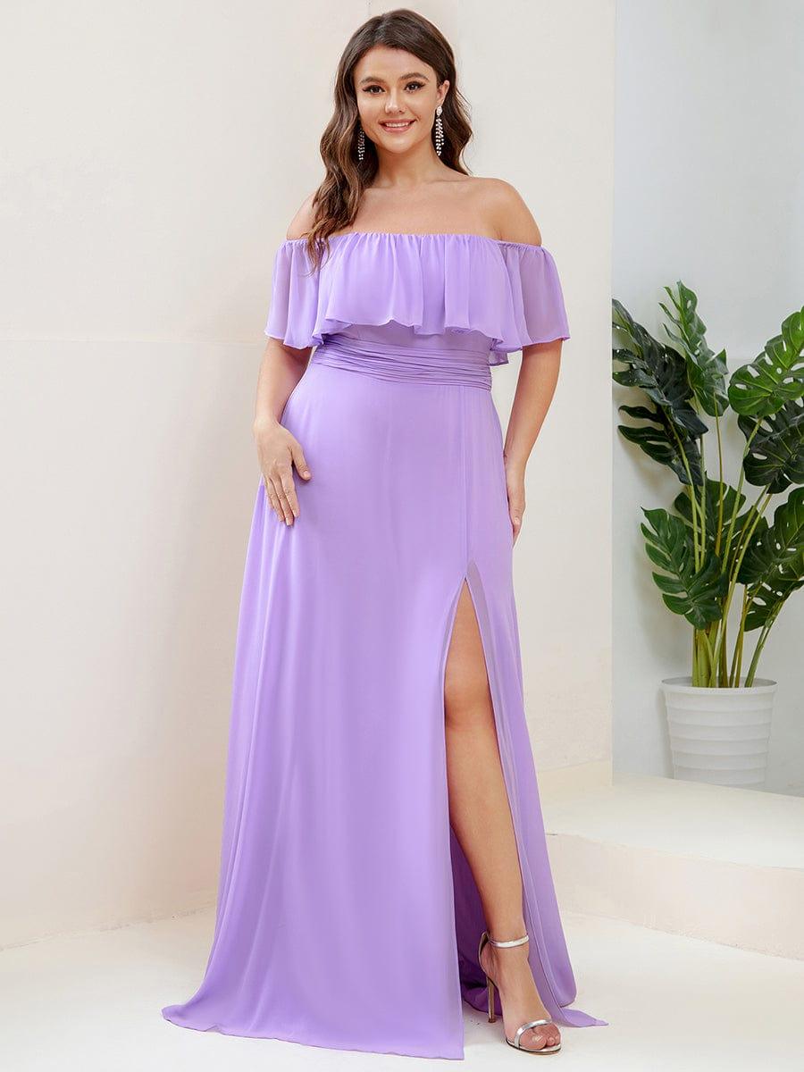 ÉMILE|Plus Size Off the Shoulder Formal Bridesmaid Dress with Thigh Split