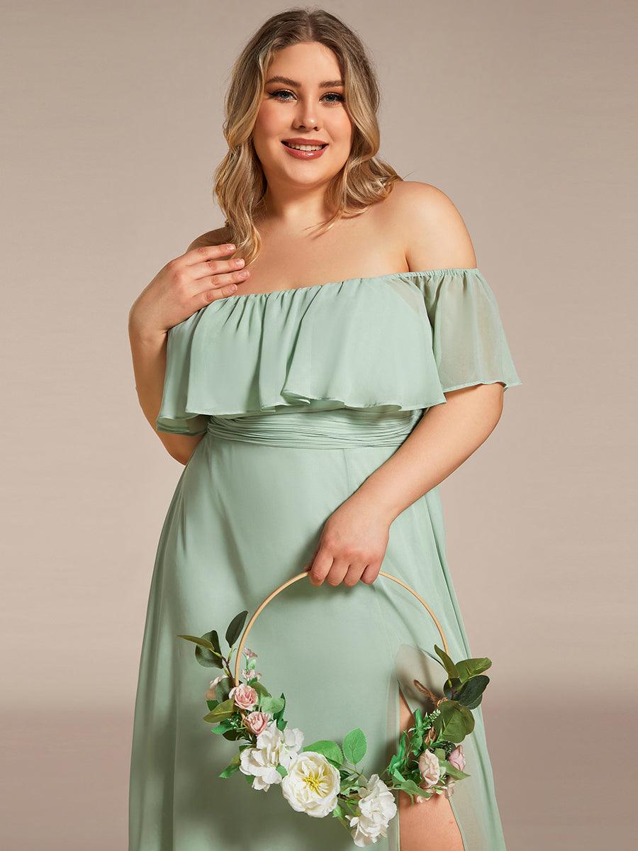 ÉMILE|Off the Shoulder Ruffle Bodice Long Flowy Chiffon Bridesmaid Dress