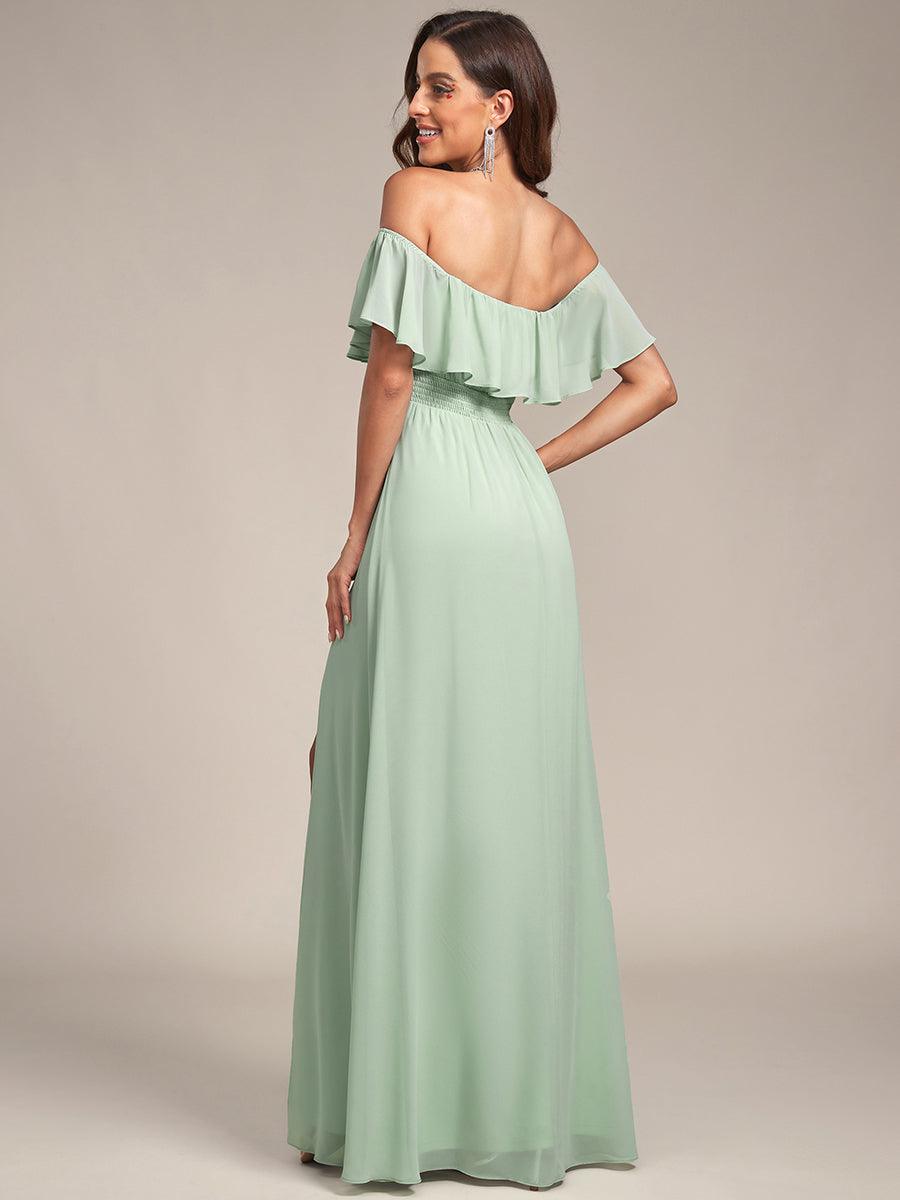 ÉMILE|Off the Shoulder Ruffle Bodice Long Flowy Chiffon Bridesmaid Dress