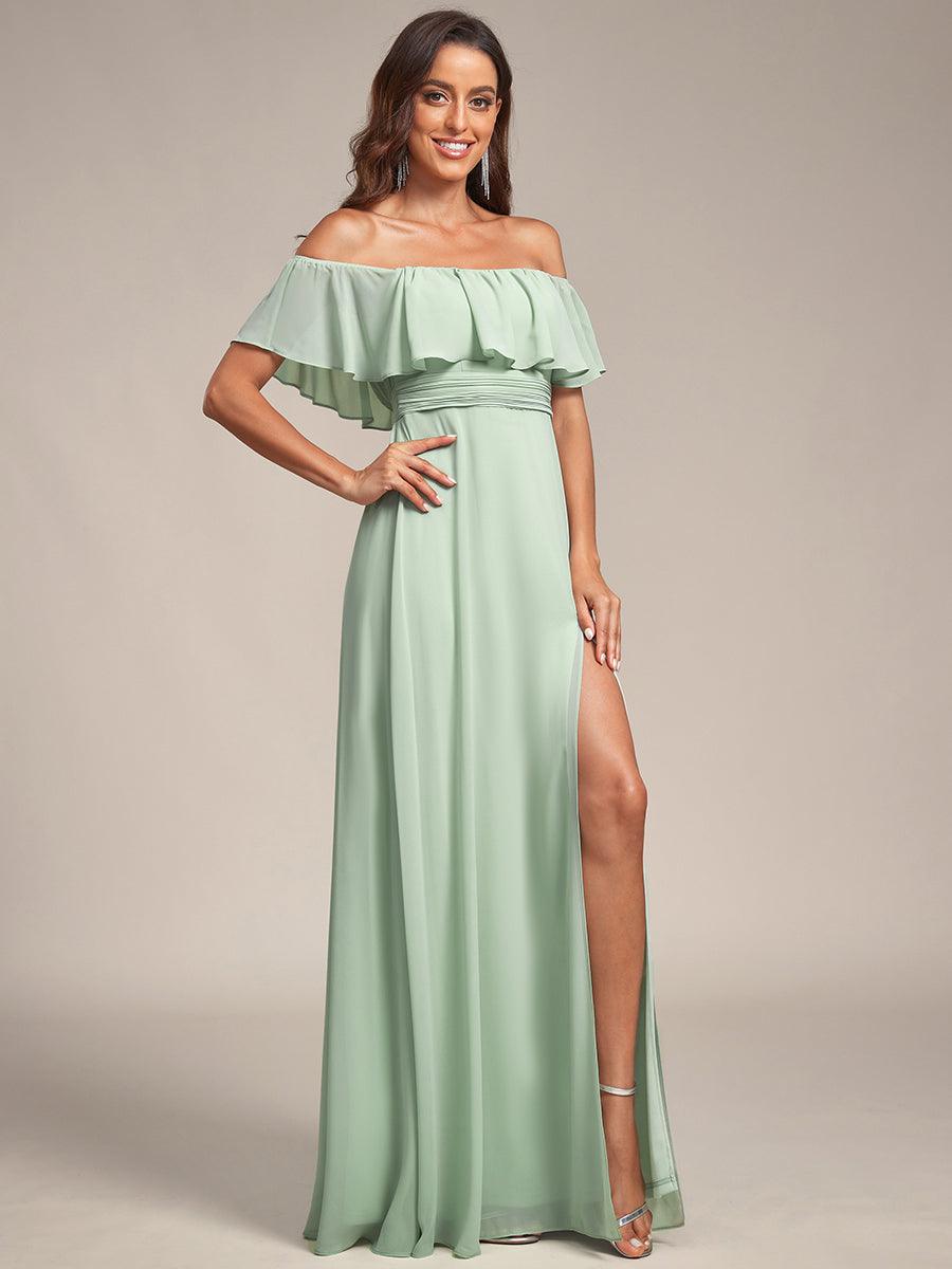 ÉMILE|Off the Shoulder Ruffle Bodice Long Flowy Chiffon Bridesmaid Dress