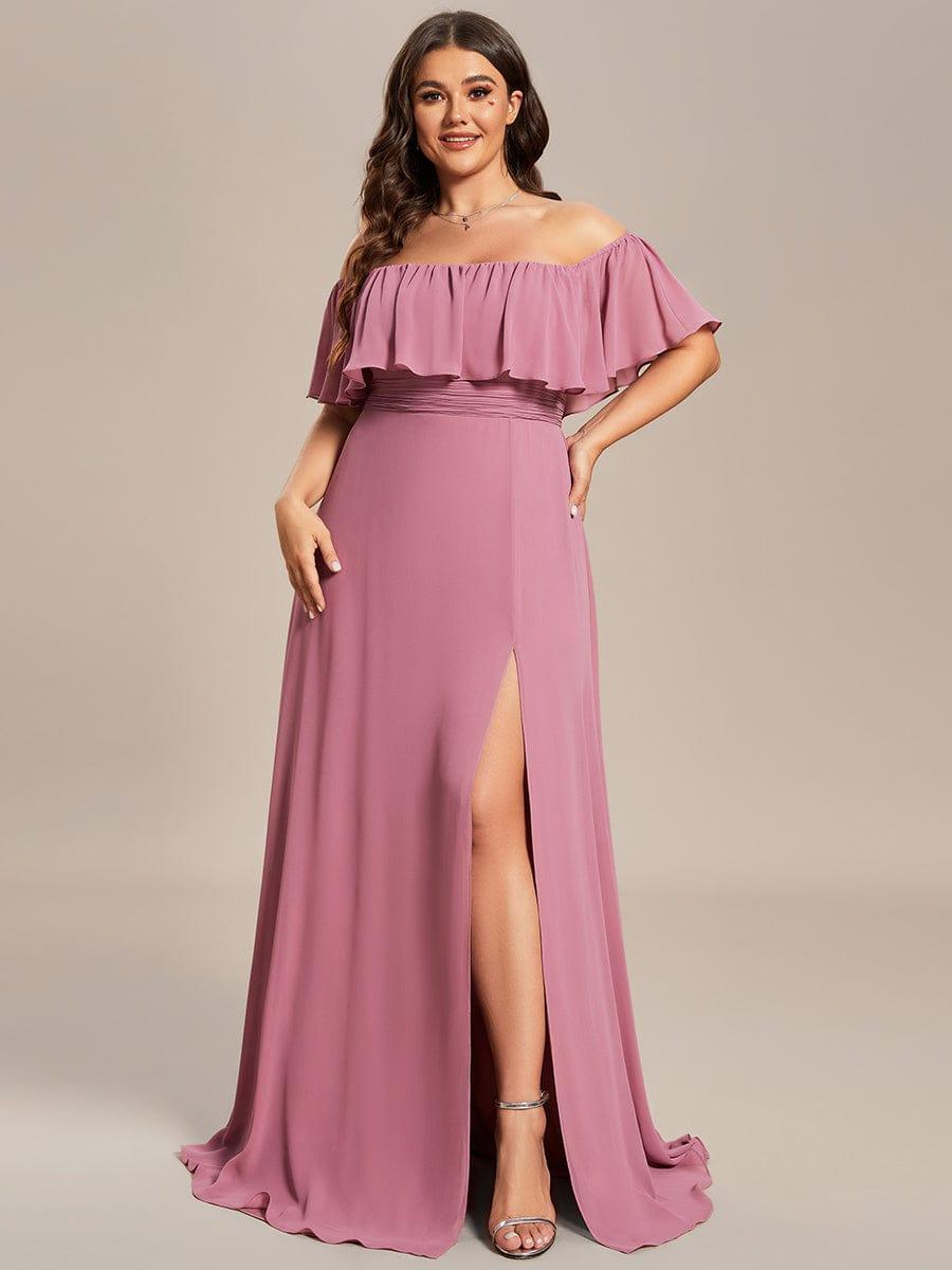 ÉMILE|Plus Size Off the Shoulder Formal Bridesmaid Dress with Thigh Split