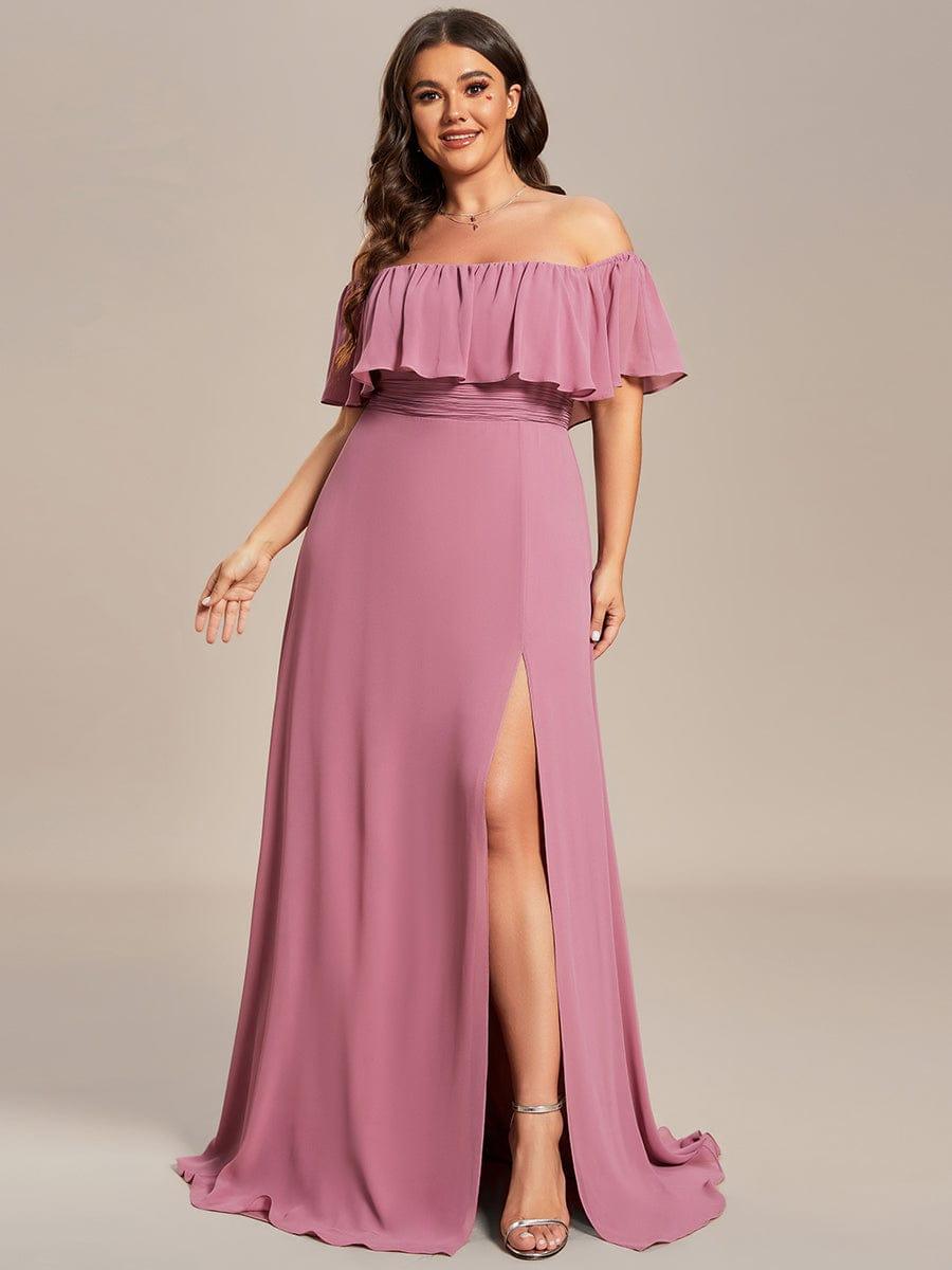 ÉMILE|Plus Size Off the Shoulder Formal Bridesmaid Dress with Thigh Split