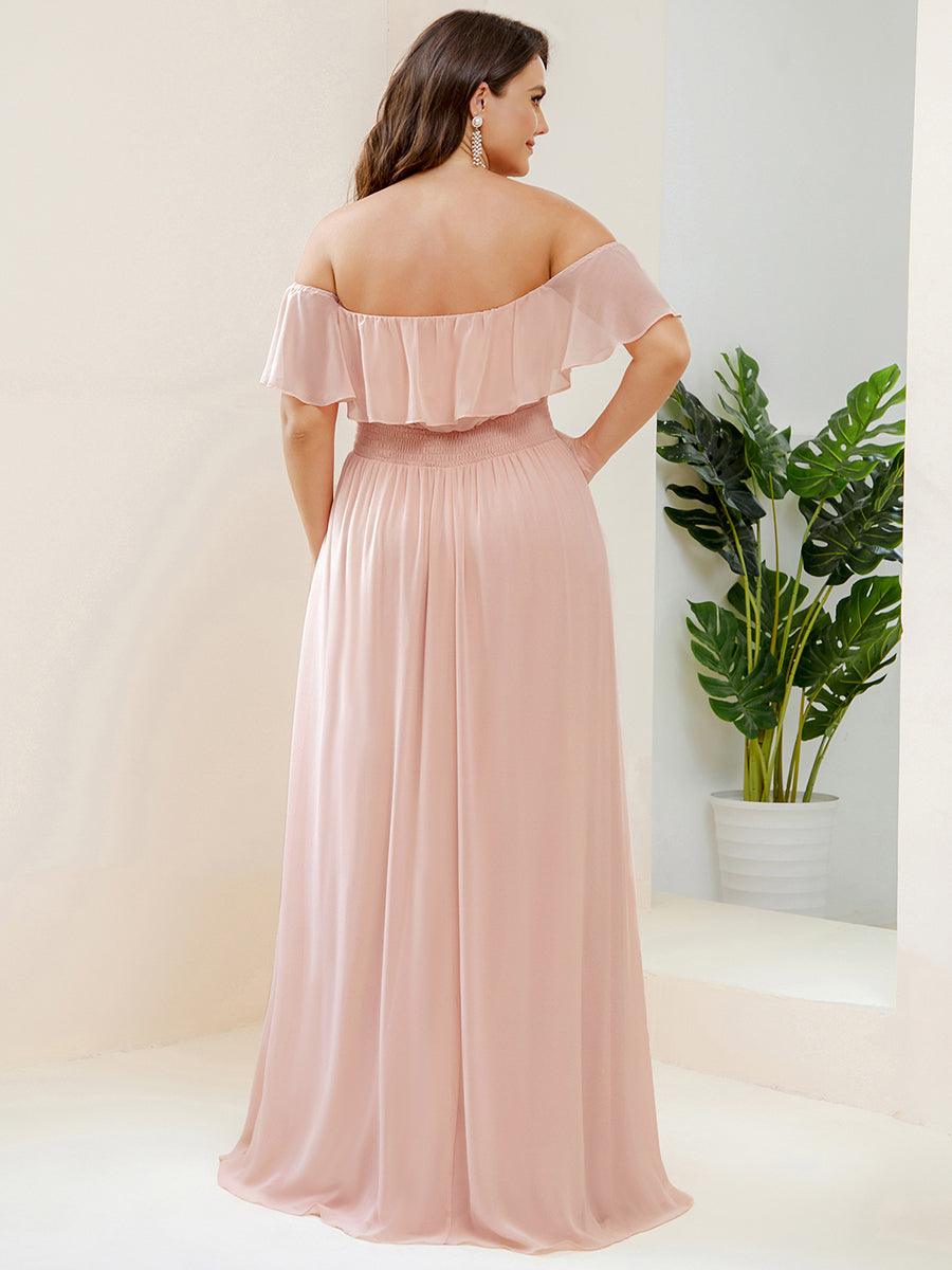 ÉMILE|Off the Shoulder Ruffle Bodice Long Flowy Chiffon Bridesmaid Dress