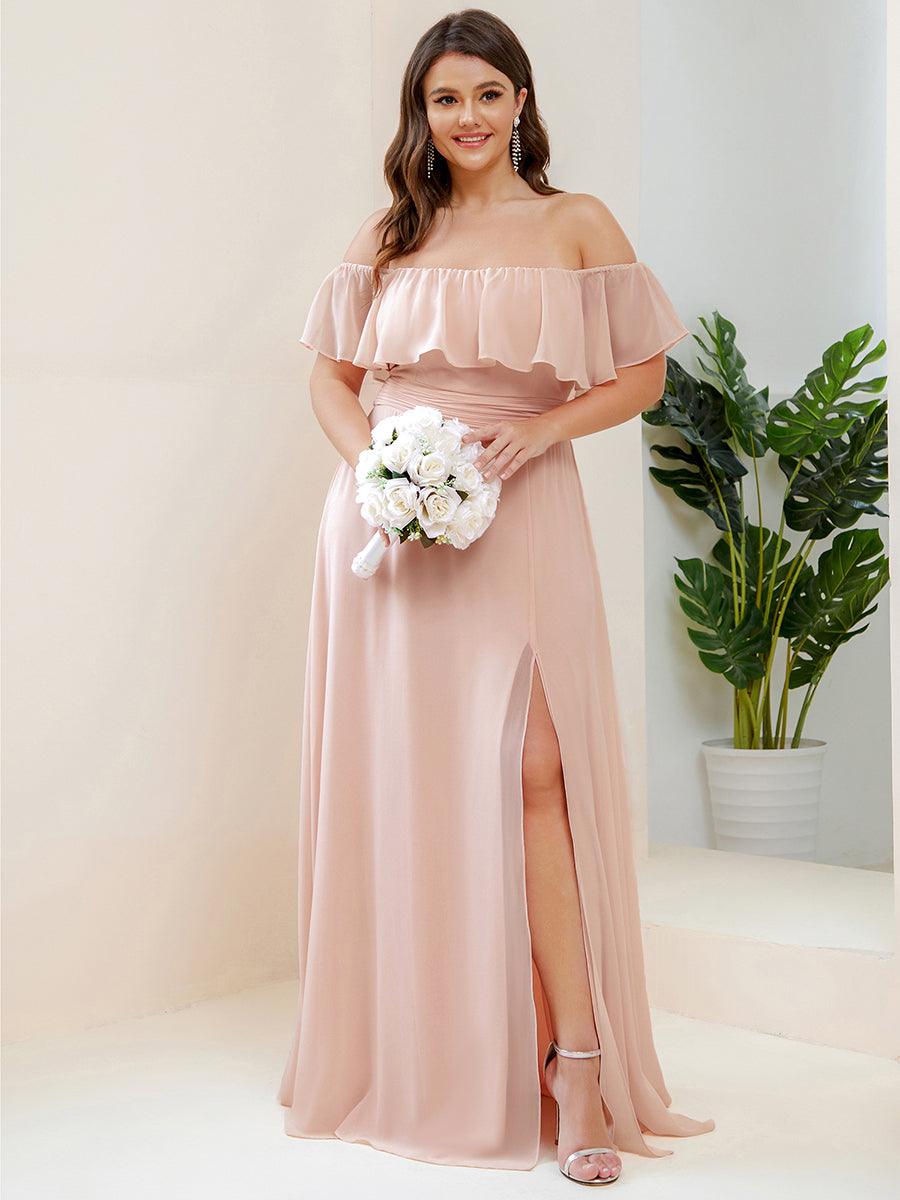 ÉMILE|Off the Shoulder Ruffle Bodice Long Flowy Chiffon Bridesmaid Dress