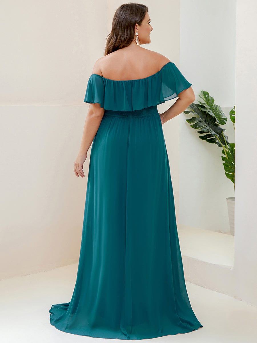 ÉMILE|Off the Shoulder Ruffle Bodice Long Flowy Chiffon Bridesmaid Dress