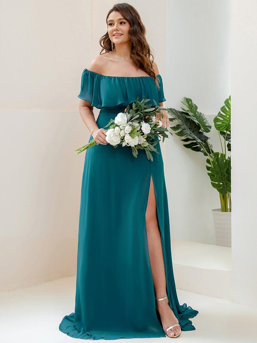 ÉMILE|Plus Size Off the Shoulder Formal Bridesmaid Dress with Thigh Split