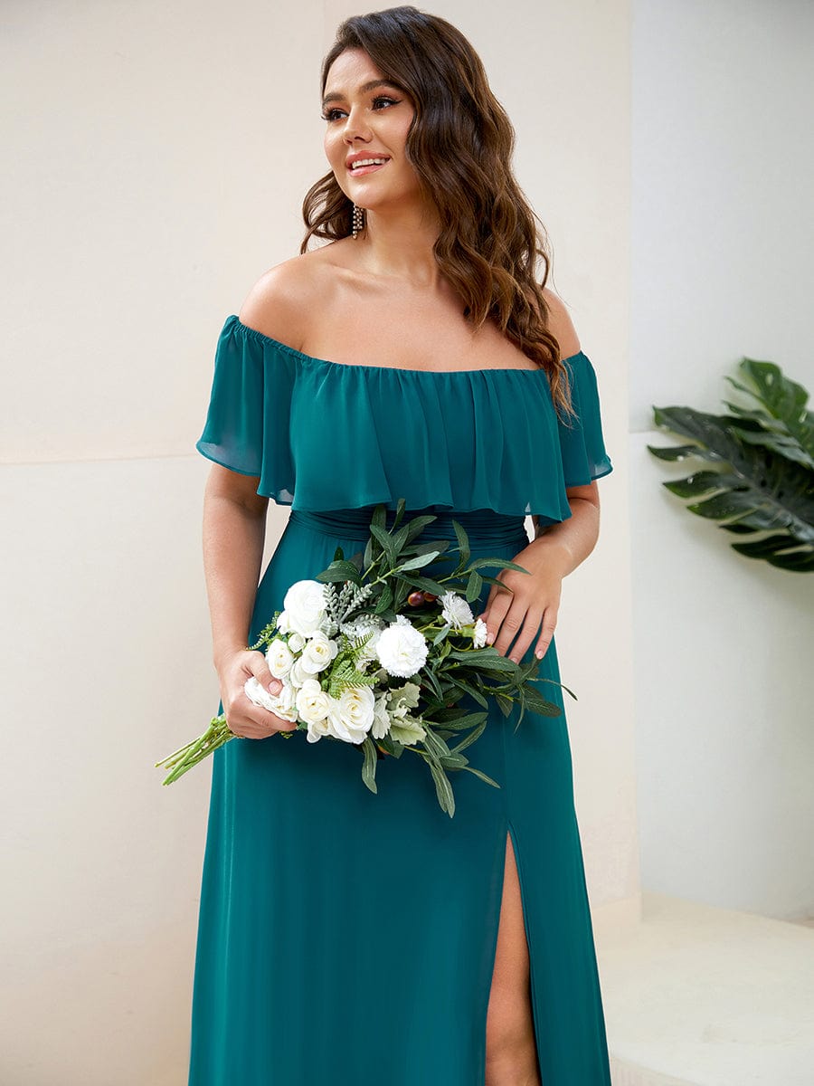ÉMILE|Off the Shoulder Ruffle Bodice Long Flowy Chiffon Bridesmaid Dress