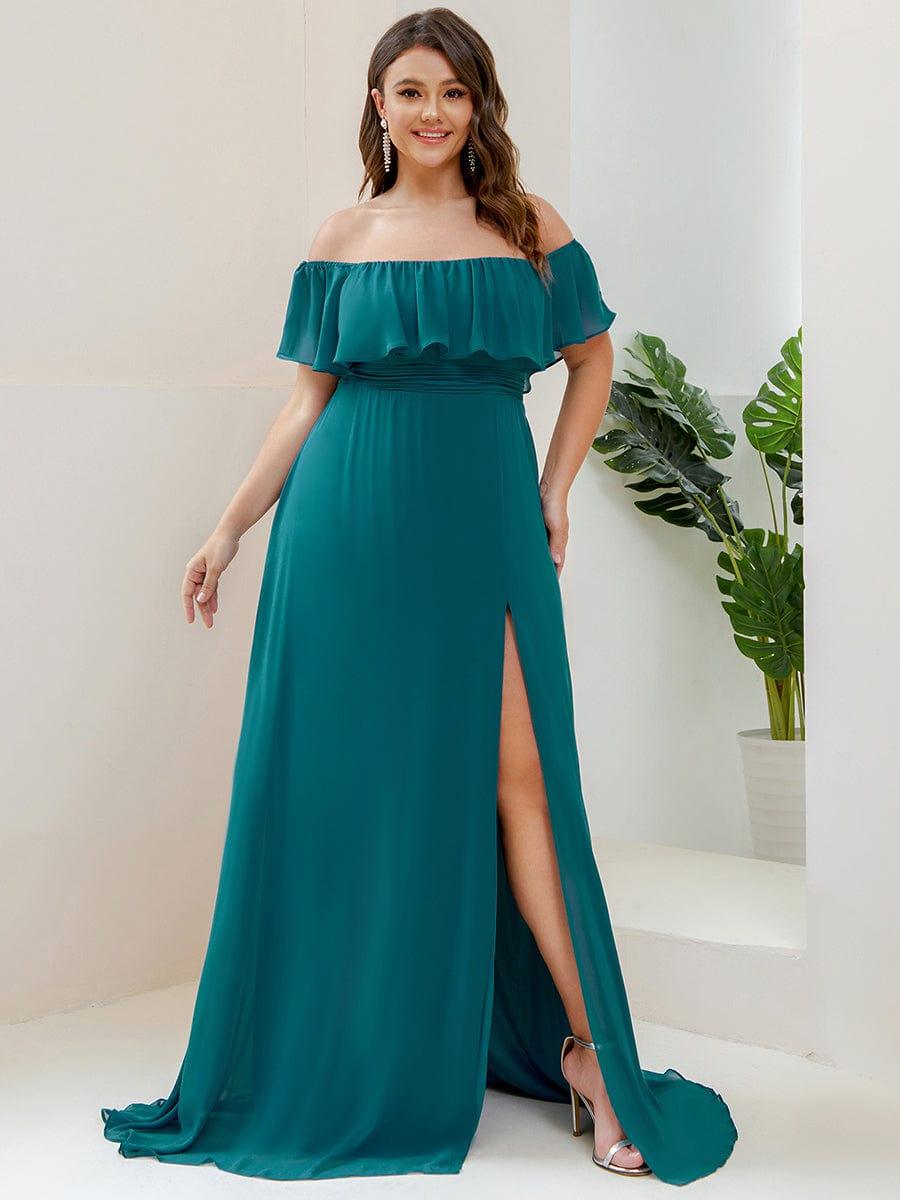 ÉMILE|Plus Size Off the Shoulder Formal Bridesmaid Dress with Thigh Split