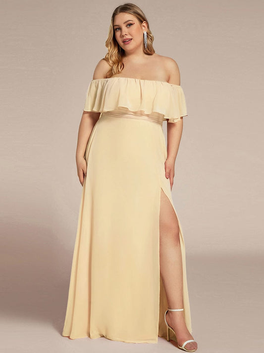 ÉMILE|Plus Size Off the Shoulder Formal Bridesmaid Dress with Thigh Split