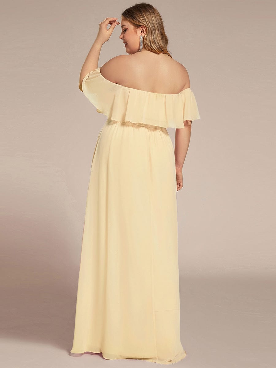 ÉMILE|Off the Shoulder Ruffle Bodice Long Flowy Chiffon Bridesmaid Dress