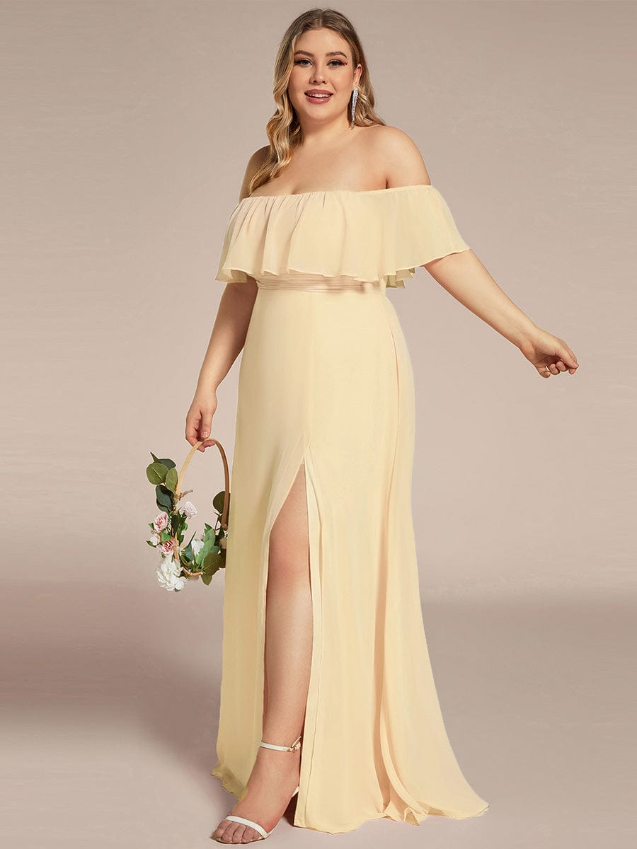 ÉMILE|Off the Shoulder Ruffle Bodice Long Flowy Chiffon Bridesmaid Dress