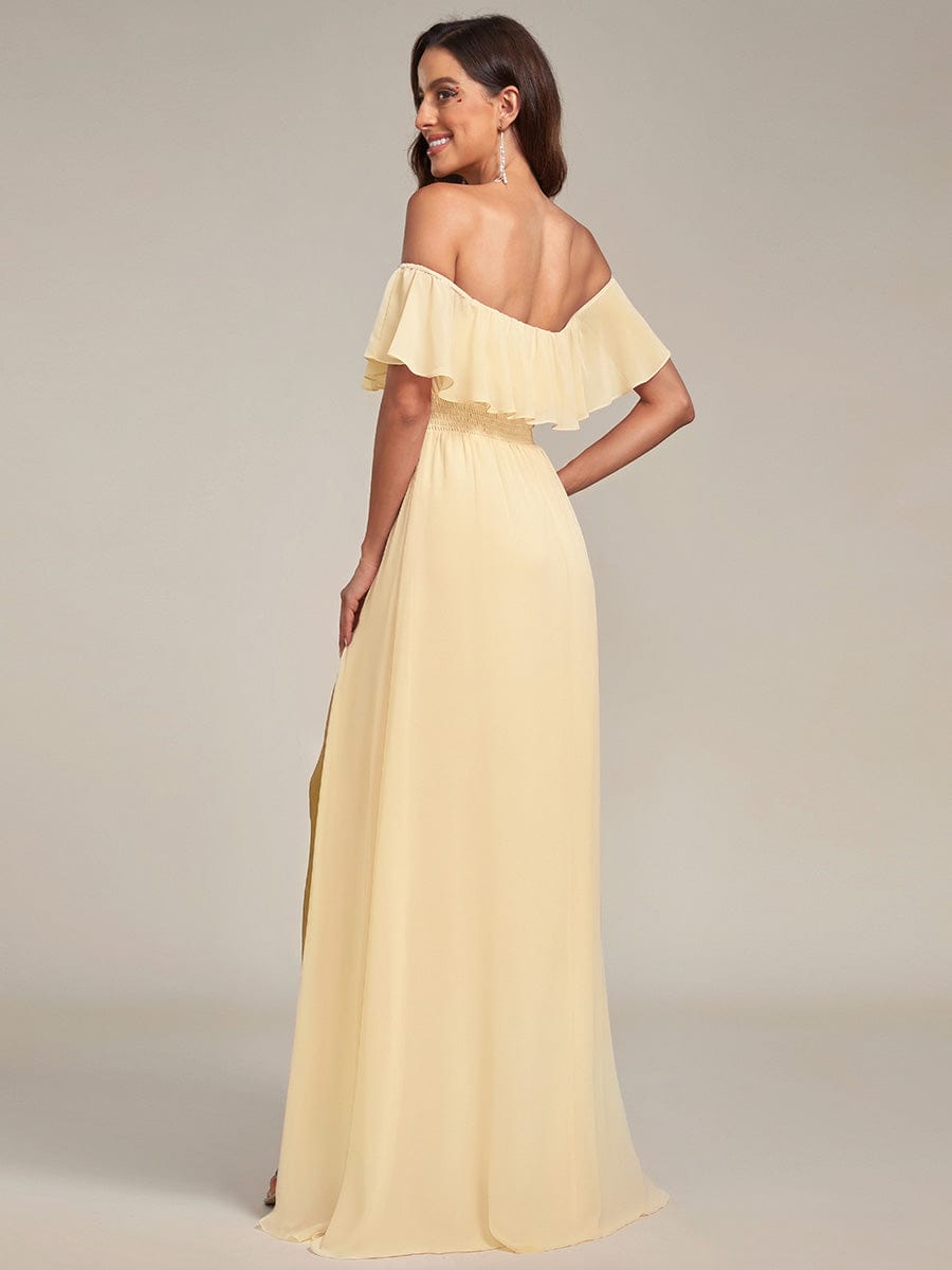 ÉMILE|Off the Shoulder Ruffle Bodice Long Flowy Chiffon Bridesmaid Dress