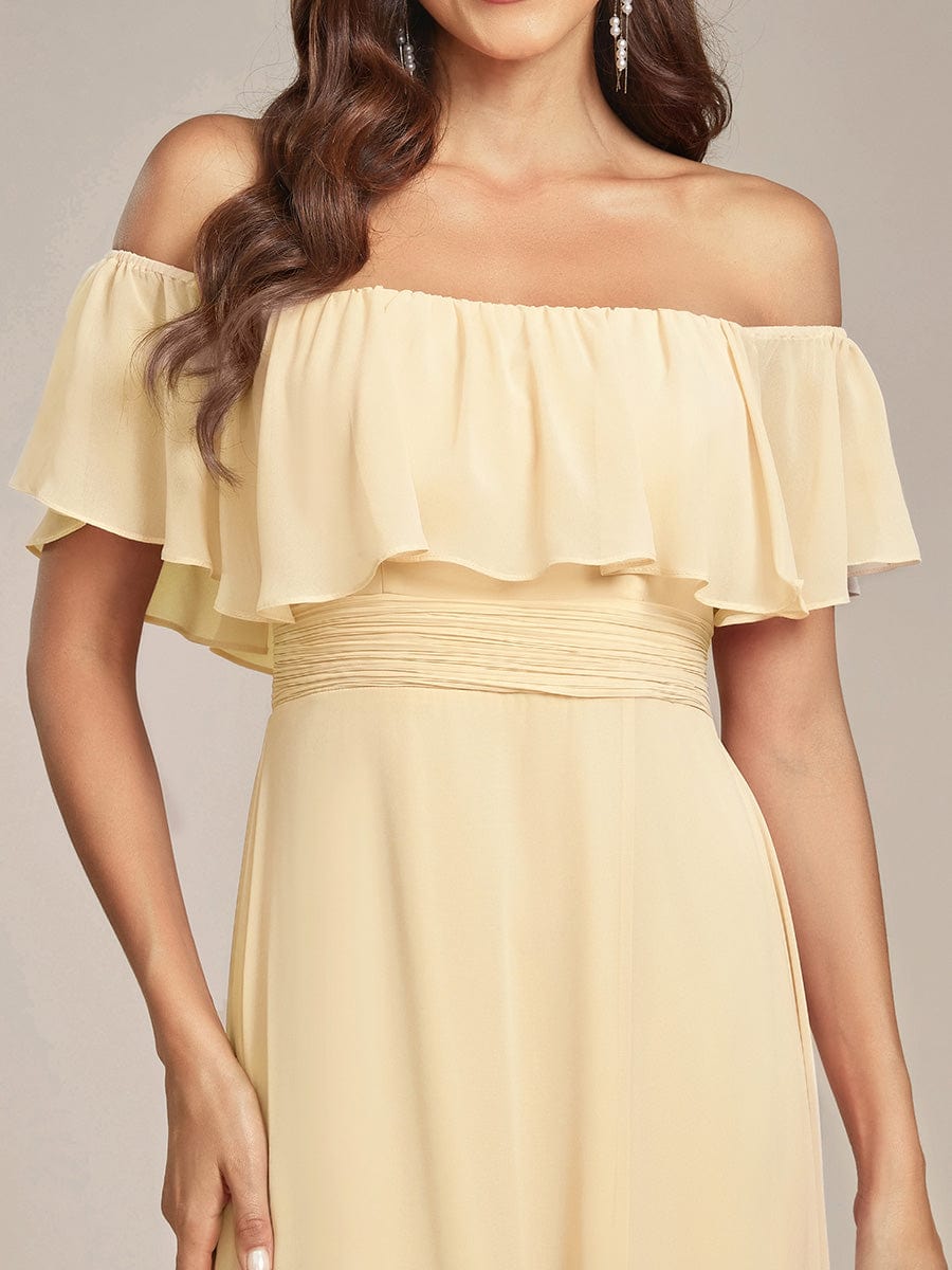 ÉMILE|Off the Shoulder Ruffle Bodice Long Flowy Chiffon Bridesmaid Dress