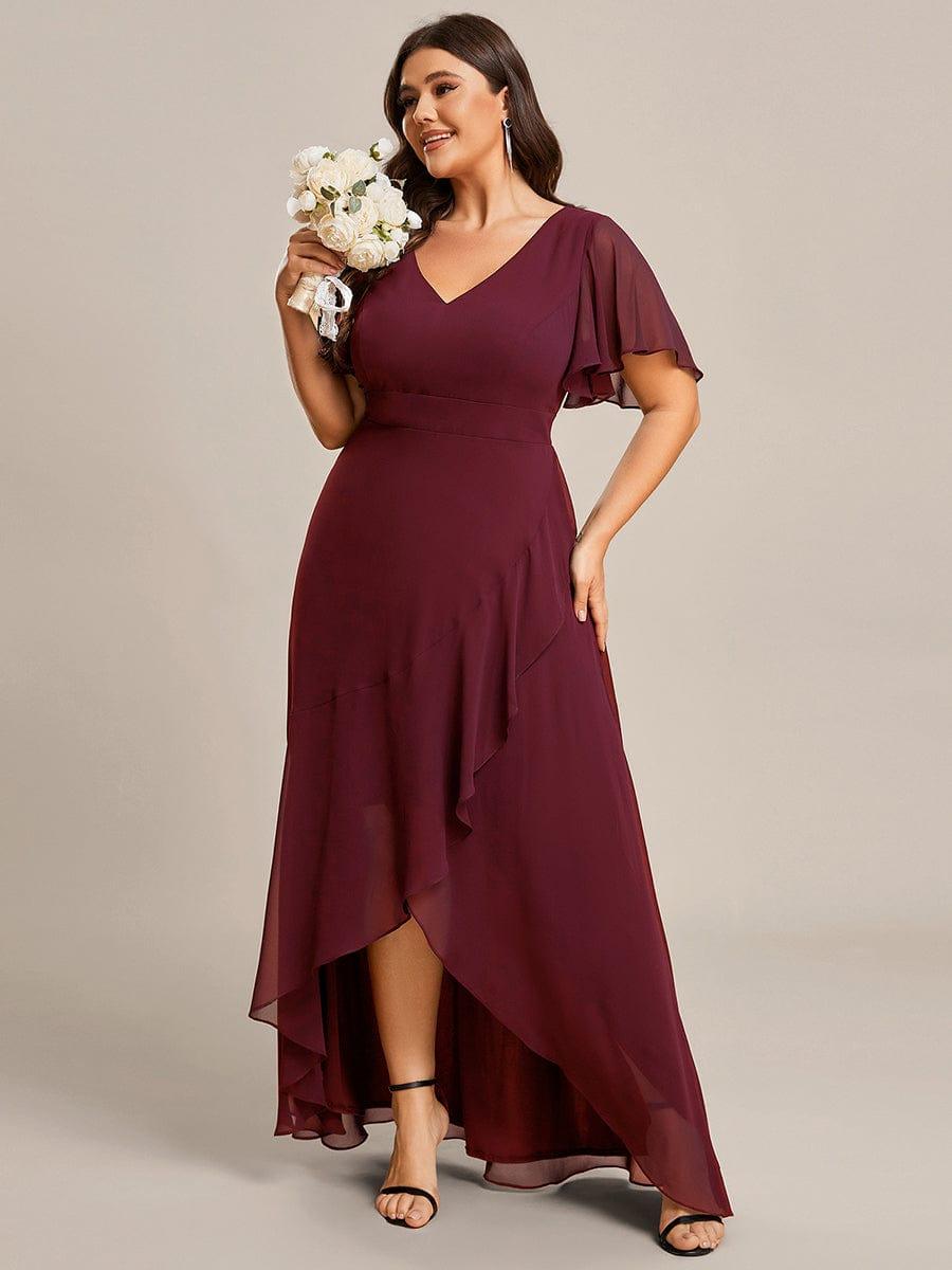 pretty OREE|Plus Size Elegant Lotus Sleeves Chiffon Bridesmaid Dress